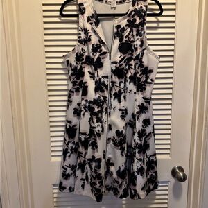 Bar III Black and White Floral Mini zip up scuba Dress